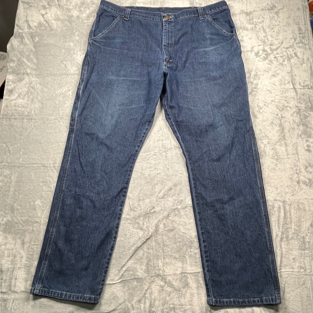 Wrangler Carpenter Jeans Mens 42x32 Blue Stretch Utility Workwear Pockets